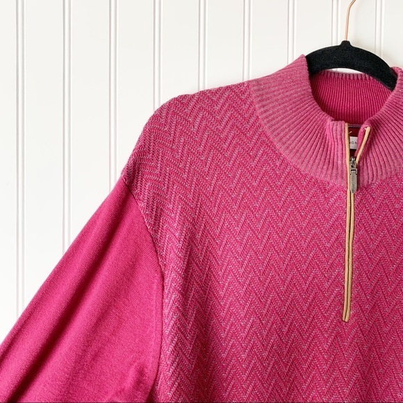 Alex Cannon Men’s XL Burgundy Subtle Chevron 1/4 Zip Sweater - Picture 2 of 5